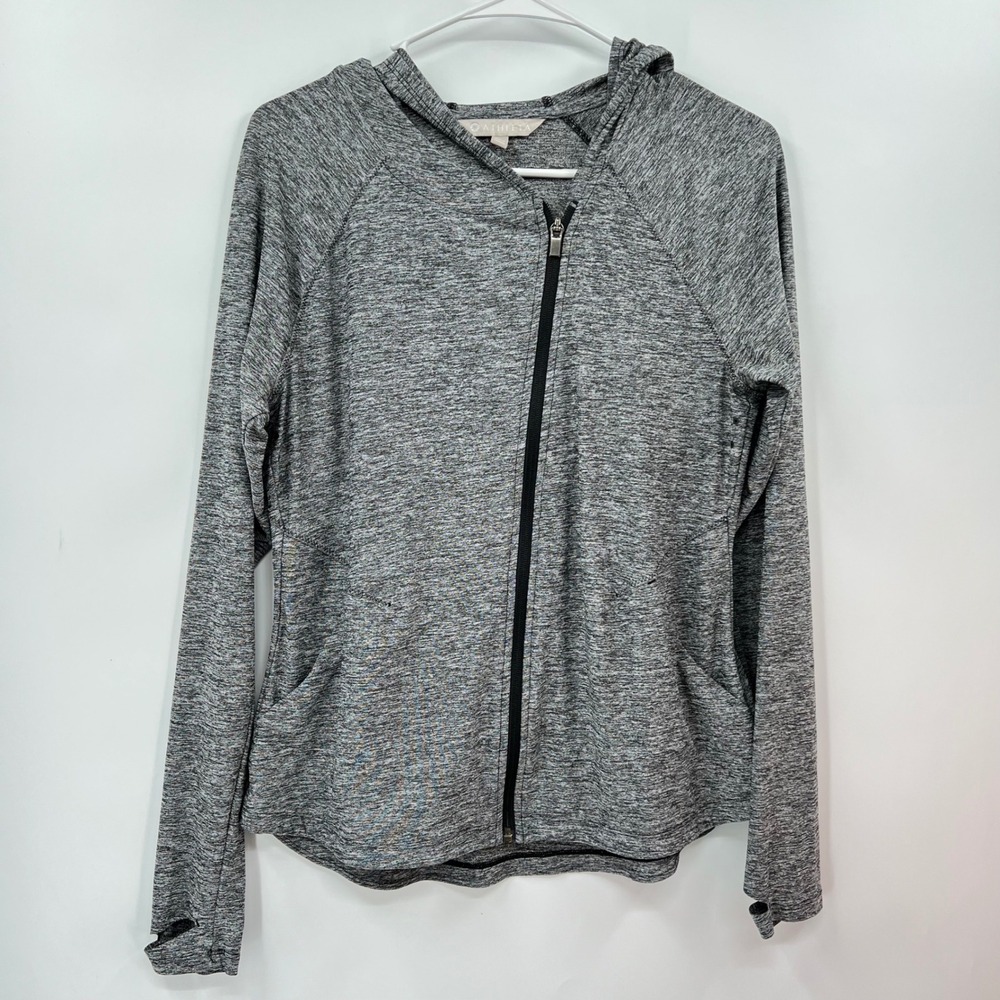 Athleta Women's Grey Heathered Full Zip Hoodie Thumbholes Activewear Size Medium
